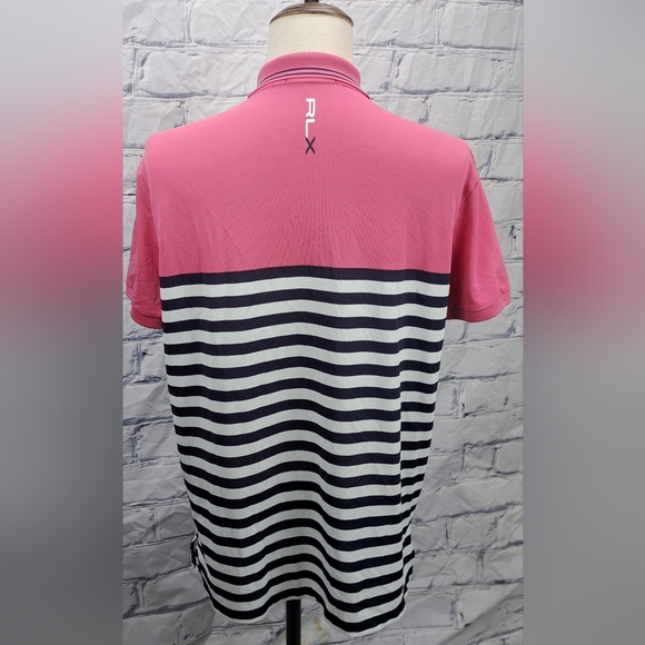 RLX Ralph Lauren Men's Golf Polo Shirt Logo Pink Navy Striped Large - Picture 8 of 14